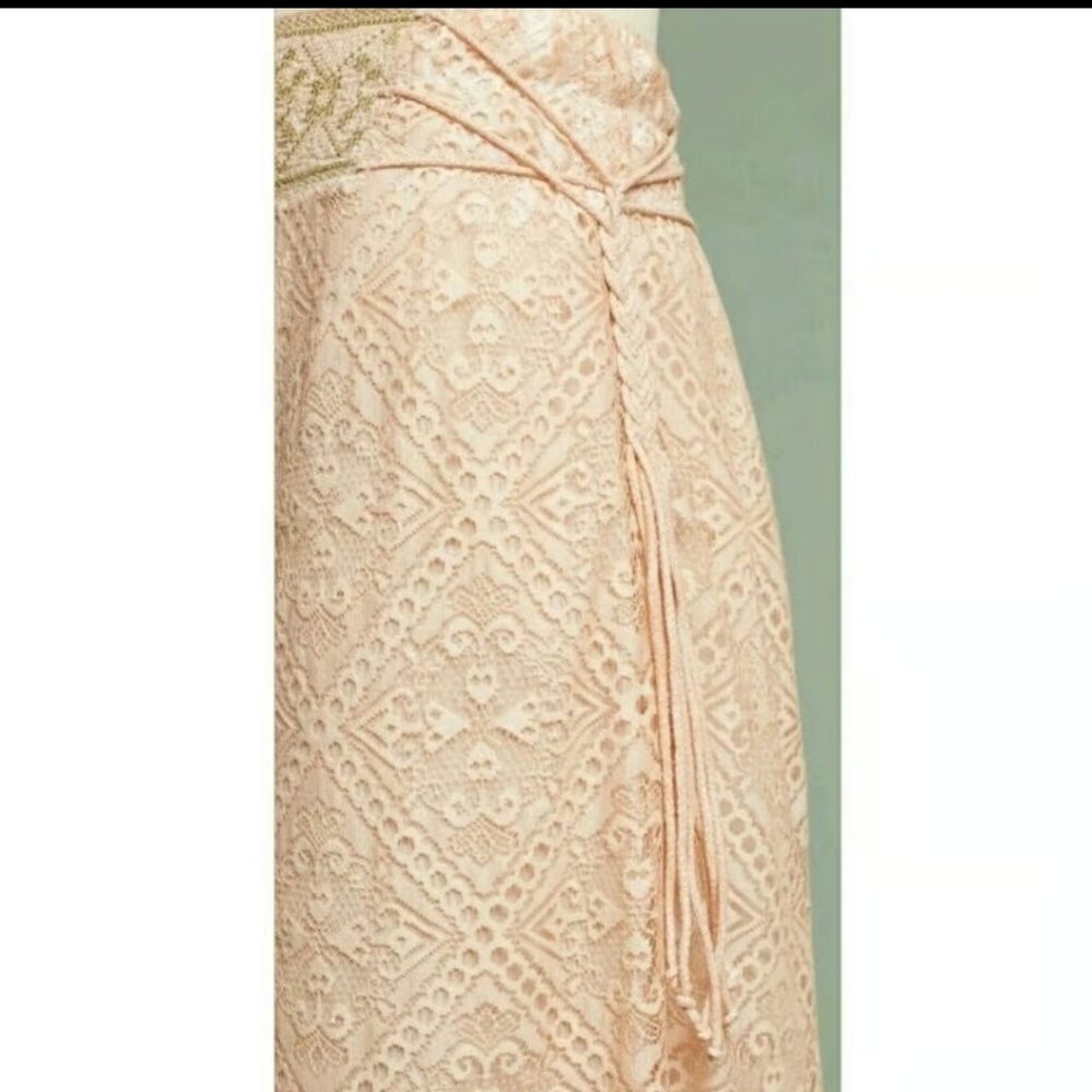 ANTHROPOLOGIE by Queen & Palm Maxima Lace Skirt Embroider Waist, Side Tassles XS - Picture 5 of 15